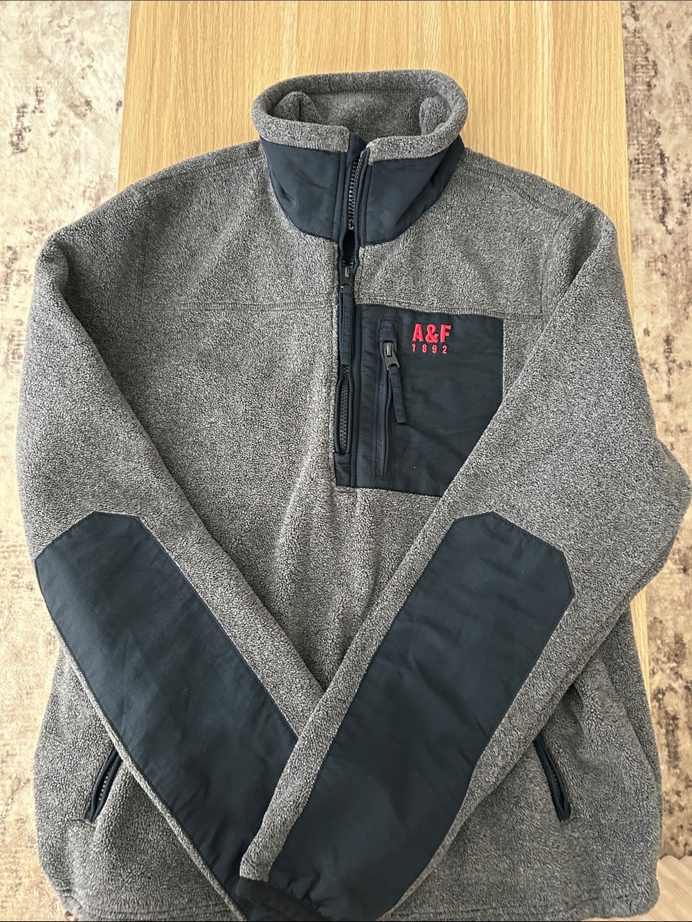Abercrombie & Fitch Gray Fleece Half-Zip Pullover with Blue Panels